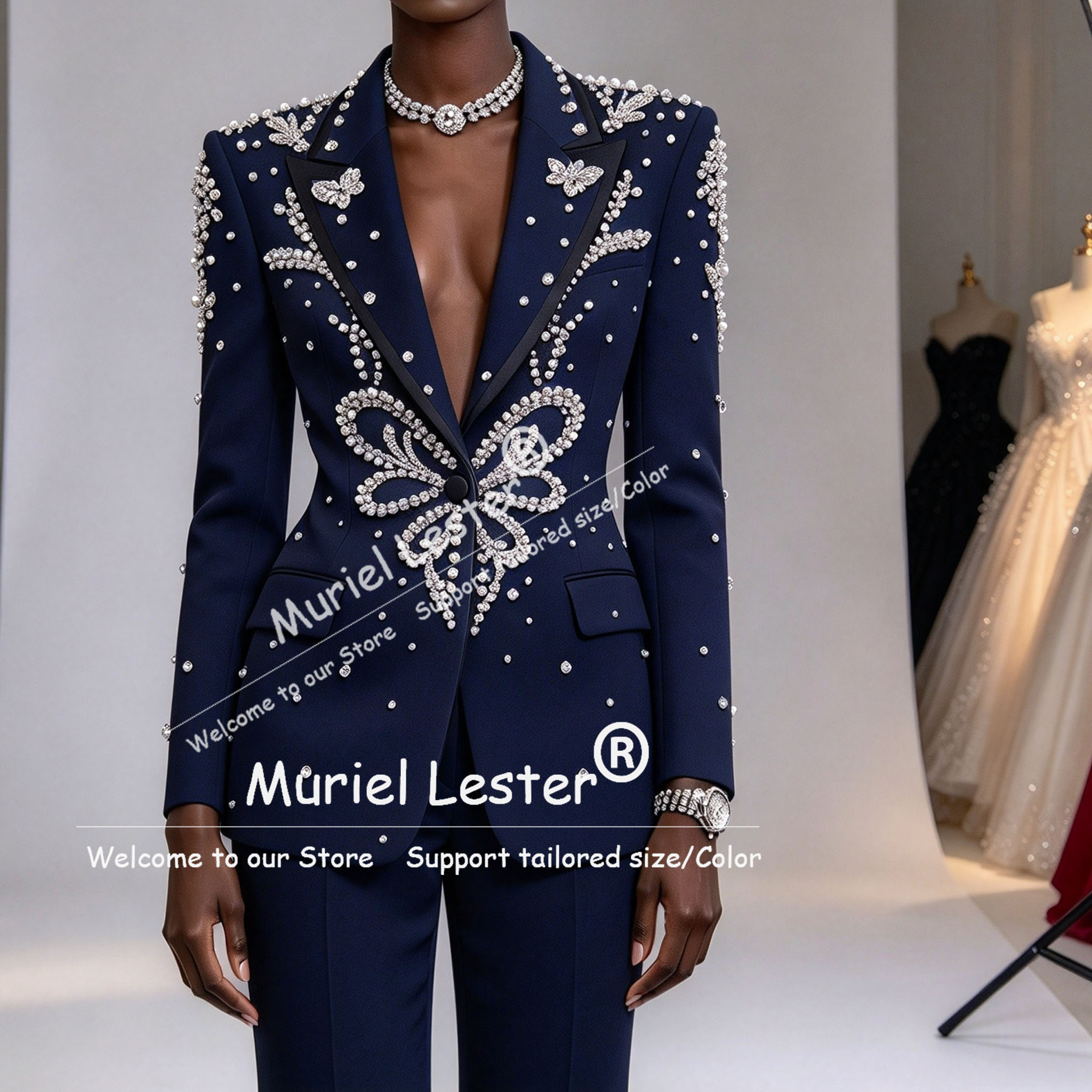 Womens Blazer - เสื้อเบลเซอร์และชุดสูทสำหรับผู้หญิง ประดับด้วยลูกปัดและอัญมณีหรูหรา ชุดทักซิโดสำหรับคุณแม่เจ้าบ่าว ชุดสำหรับงานเลี้ยงและธุรกิจสำหรับสุภาพสตรี สามารถสั่งตัดได้ ชุดสูทสำหรับผู้หญิง