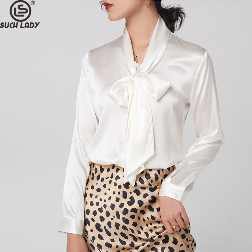 Silk Blouse - เสื้อผู้หญิงผ้าไหม 93% ผสมสแปนเด็กซ์ 7% คอผูกโบว์ แขนยาว