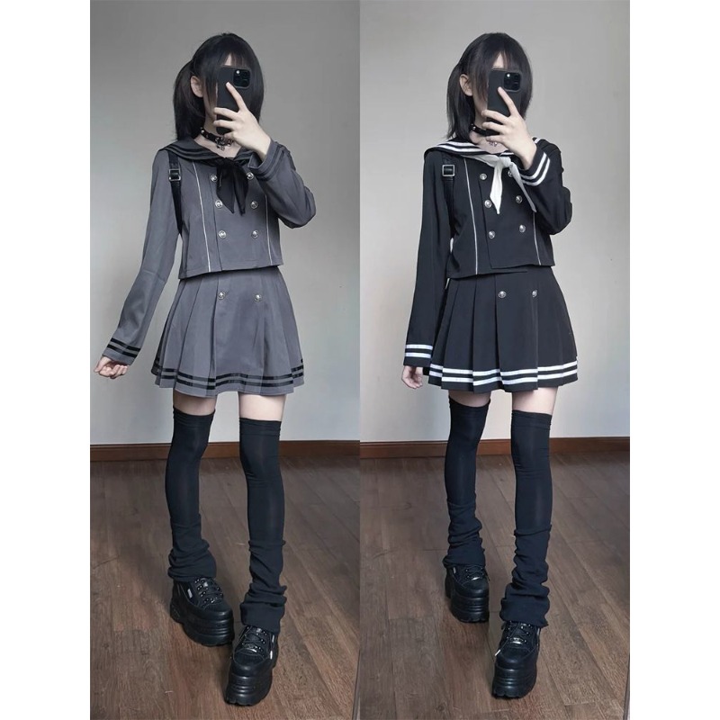 Formal Skirt - ชุดคอสเพลย์สไตล์ญี่ปุ่นย้อนยุค ชุดนักเรียนหญิงแบบเซเลอร์ ยูนิฟอร์ม JK สไตล์ Y2k
