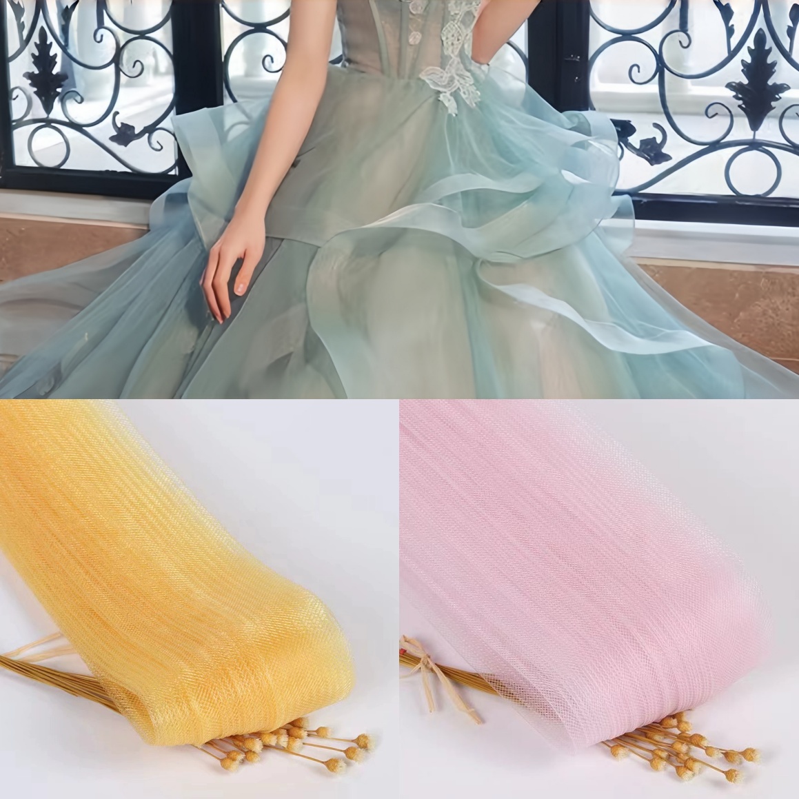 Wedding Dress - ผ้าตาข่ายยืดสำหรับเย็บชุดแต่งงาน ชุดเจ้าสาว ชุดราตรี ชุดเต้นรำ คริโนลีน งานฝีมือ