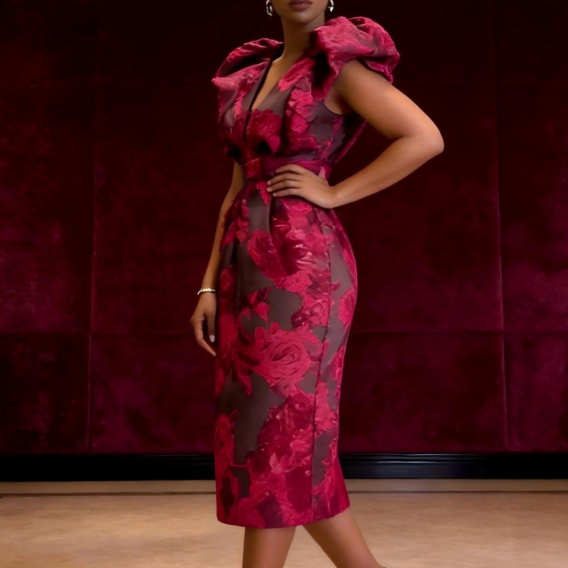 QMANSHA ชุดเดรสค็อกเทลลายดอกไม - Midi Dress บทวิจารณ์และราคา
