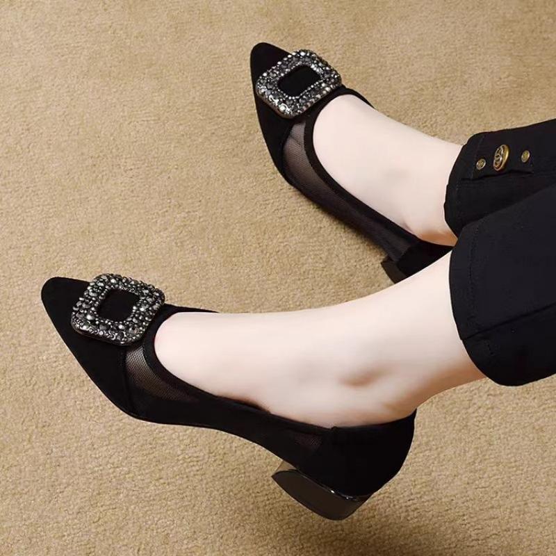 รองเท้าส้นบล็อกหัวแหลมแบบตาข่า - Womens Heels บทวิจารณ์และราคา
